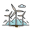 A free illustration of a mountain and a wind turbine. 