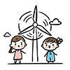 This free illustration depicts two girls with troubled expressions in front of a wind turbine. 