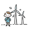 Free illustration of a businessman standing in front of a wind turbine. 