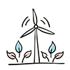 This free illustration depicts leafy plants surrounding a wind turbine. 