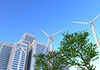 Wind power generator ｜ Building ｜ Trees ｜ Turbine ｜ Environment / Nature / Energy / Disaster ――Environmental image ｜ Free illustration material