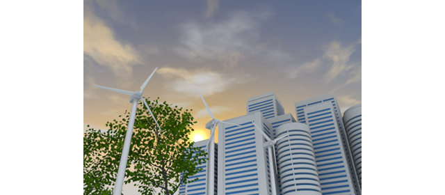 高層ビル｜風力発電｜木々 | 環境・自然・エネルギー・災害素材 - エネルギー / 地球 / 自然 / 環境 / 写真 / イラスト / フリー素材 / ダウンロード