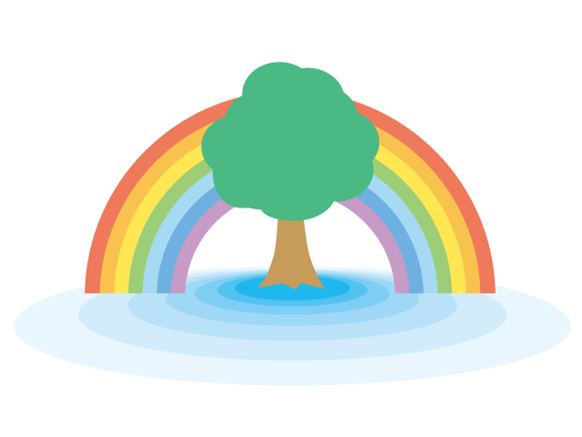 みずたまり | 虹 | 木 | 環境・自然・エネルギー・災害 - 汚染/工場/環境/地球/自然/きれい/イラスト/無料/クリップアート
