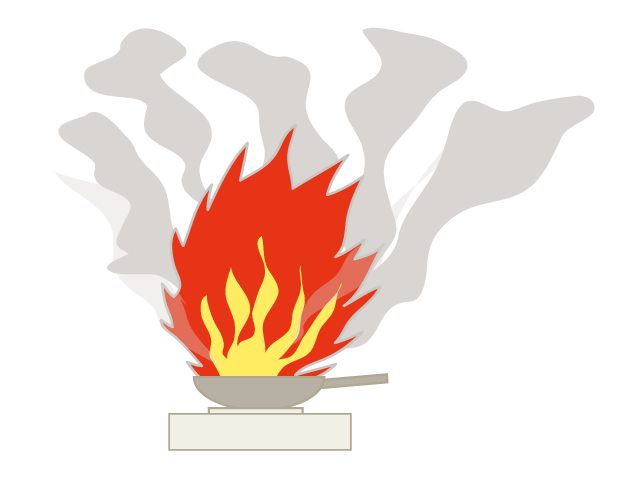フライパン | 火事 | 炎 | 燃え盛る素材 | 環境・自然・エネルギー・災害 - 汚染/工場/環境/地球/自然/きれい/イラスト/無料/クリップアート