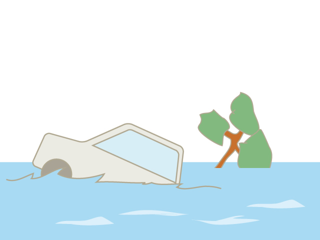 水害 | 洪水 | 流れる | 自動車  | 環境・自然・エネルギー・災害 - 汚染/工場/環境/地球/自然/きれい/イラスト/無料/クリップアート