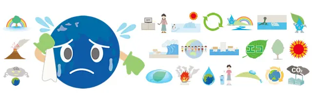 日本地図入りの水滴を支える手を象徴的に、水質汚染と環境保全を描いたイラスト素材。工場排水などの公害イメージと、植林、風力発電、リサイクル、清らかな水源を対比。美しい水を守る大切さを表現した商用利用可能な無料画像です。